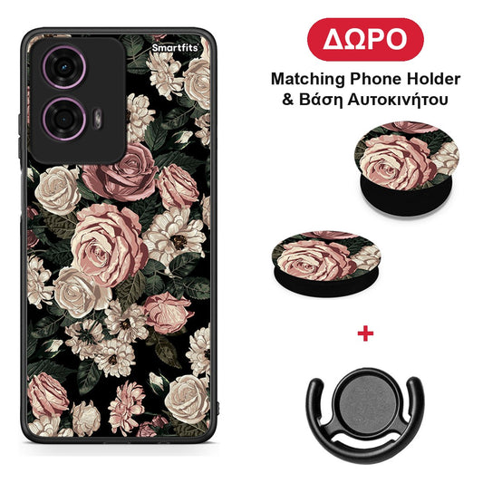 Flower Wild Roses - Motorola G24 θήκη + Δώρο Phone Holder & Βάση Αυτοκινήτου