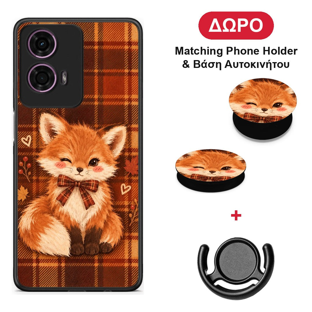 Fox on Autumn Tartan - Motorola G24 θήκη + Δώρο Phone Holder & Βάση Αυτοκινήτου