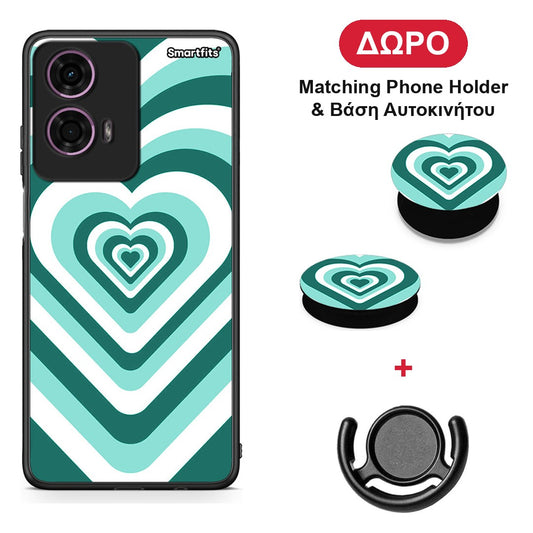 Green Hearts - Motorola G24 θήκη + Δώρο Phone Holder & Βάση Αυτοκινήτου