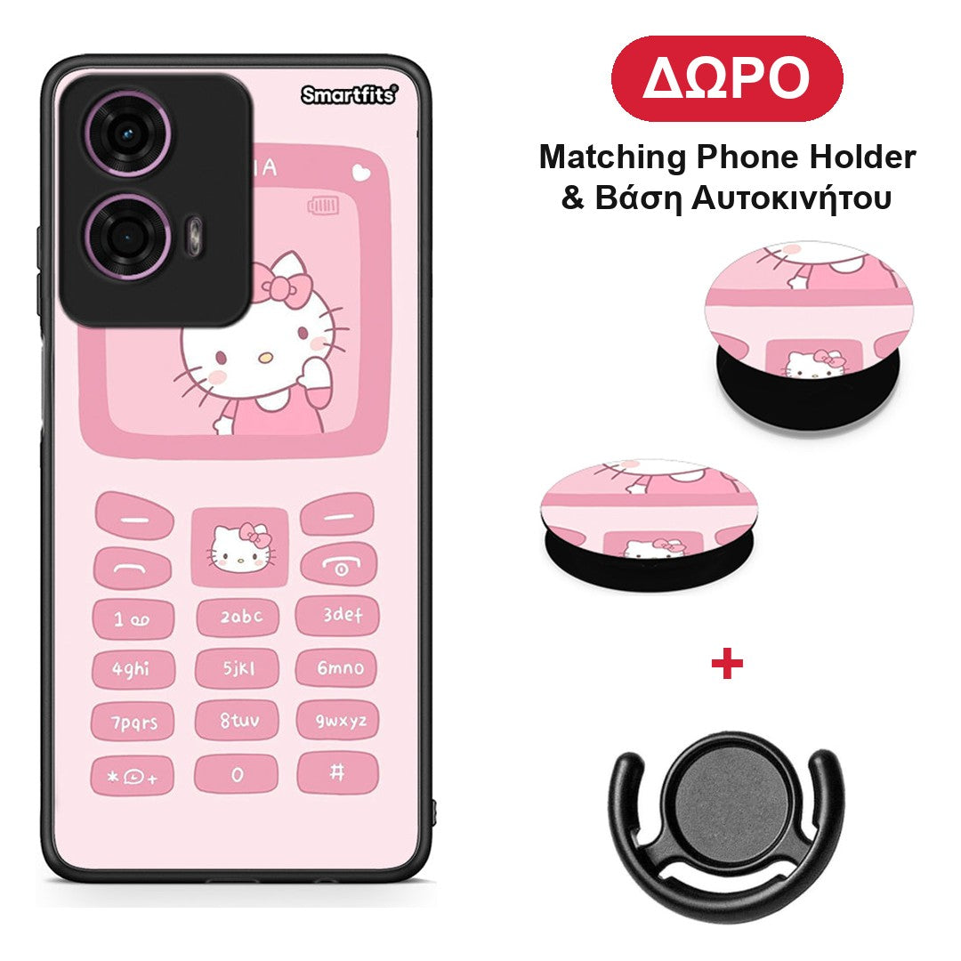 Hello Kitten - Motorola G24 θήκη + Δώρο Phone Holder & Βάση Αυτοκινήτου