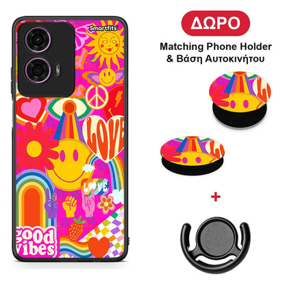 Hippie Love - Motorola G24 θήκη + Δώρο Phone Holder & Βάση Αυτοκινήτου