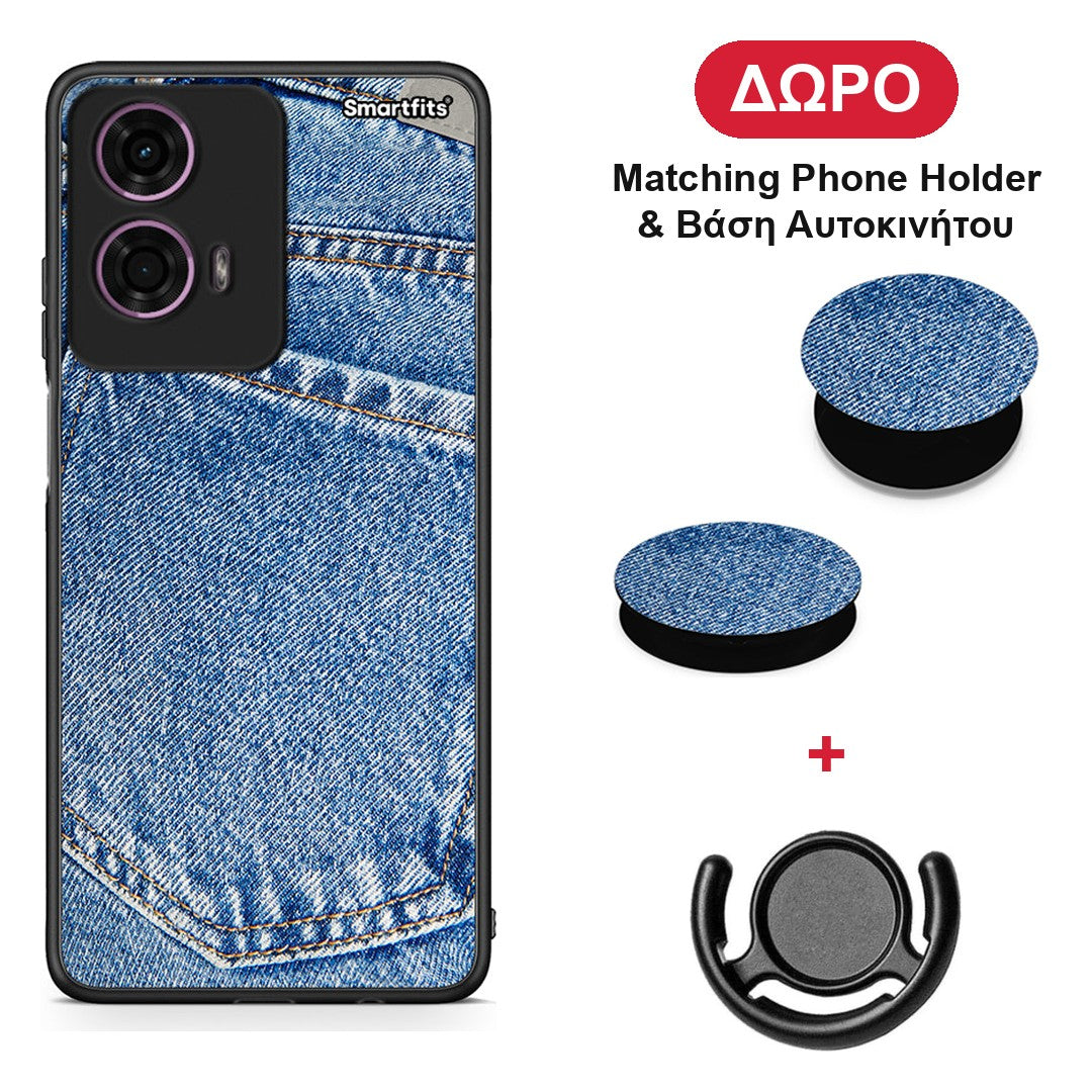 Jeans Pocket - Motorola G24 θήκη + Δώρο Phone Holder & Βάση Αυτοκινήτου
