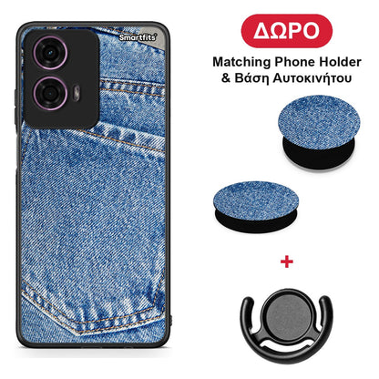 Jeans Pocket - Motorola G24 θήκη + Δώρο Phone Holder & Βάση Αυτοκινήτου