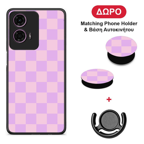 Lavender and Pink Checkerboard - Motorola G24 θήκη + Δώρο Phone Holder & Βάση Αυτοκινήτου