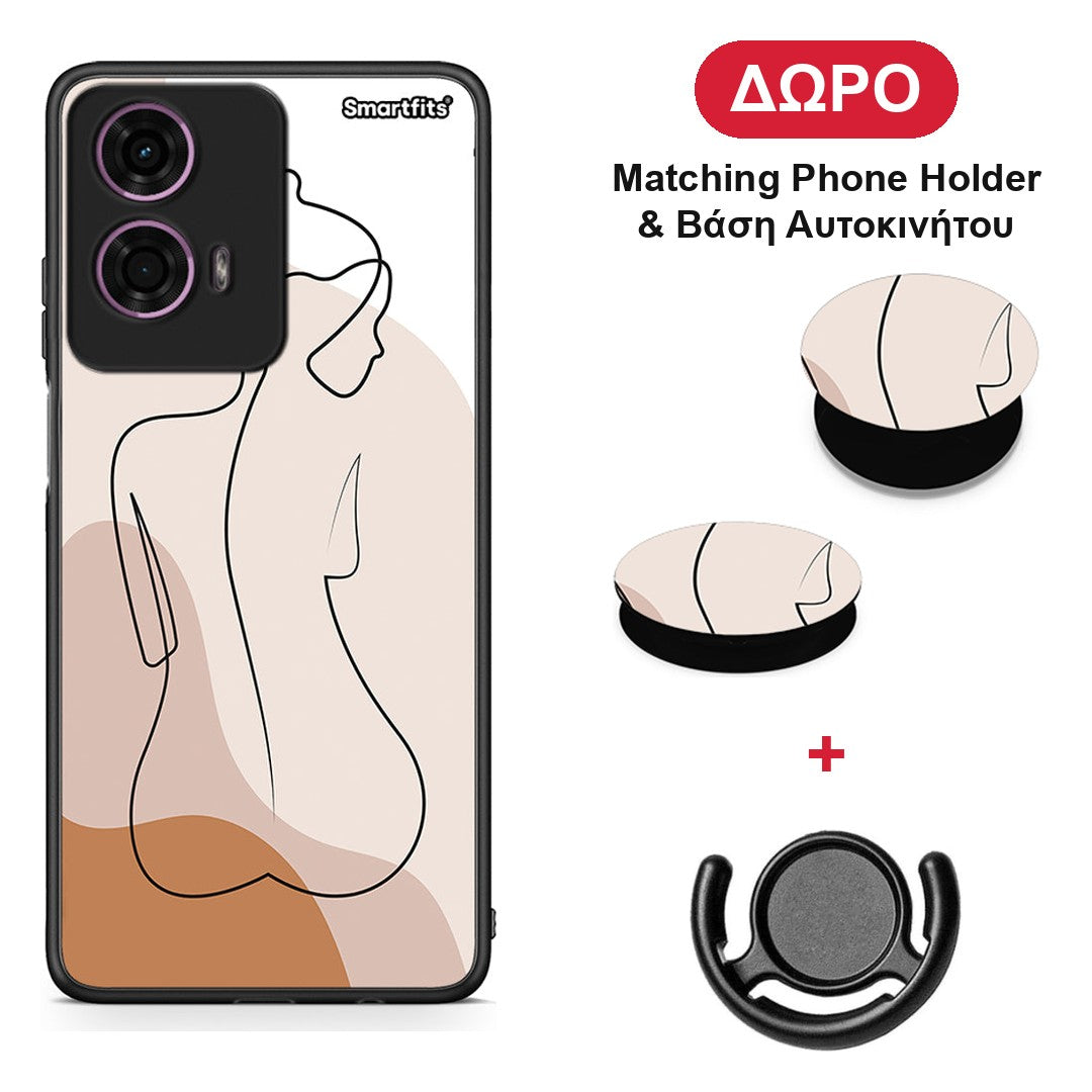 LineArt Woman - Motorola G24 θήκη + Δώρο Phone Holder & Βάση Αυτοκινήτου