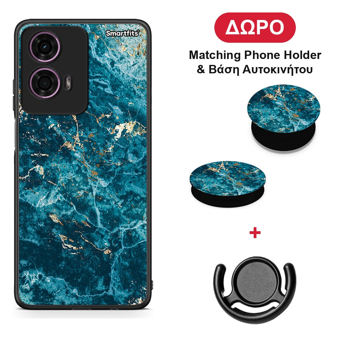 Marble Blue - Motorola G24 θήκη + Δώρο Phone Holder & Βάση Αυτοκινήτου