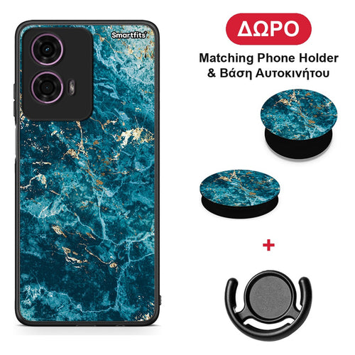 Marble Blue - Motorola G24 θήκη + Δώρο Phone Holder & Βάση Αυτοκινήτου