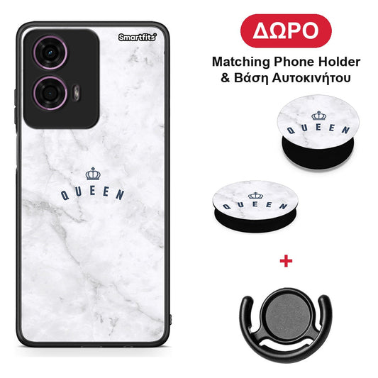 Marble Queen - Motorola G24 θήκη + Δώρο Phone Holder & Βάση Αυτοκινήτου