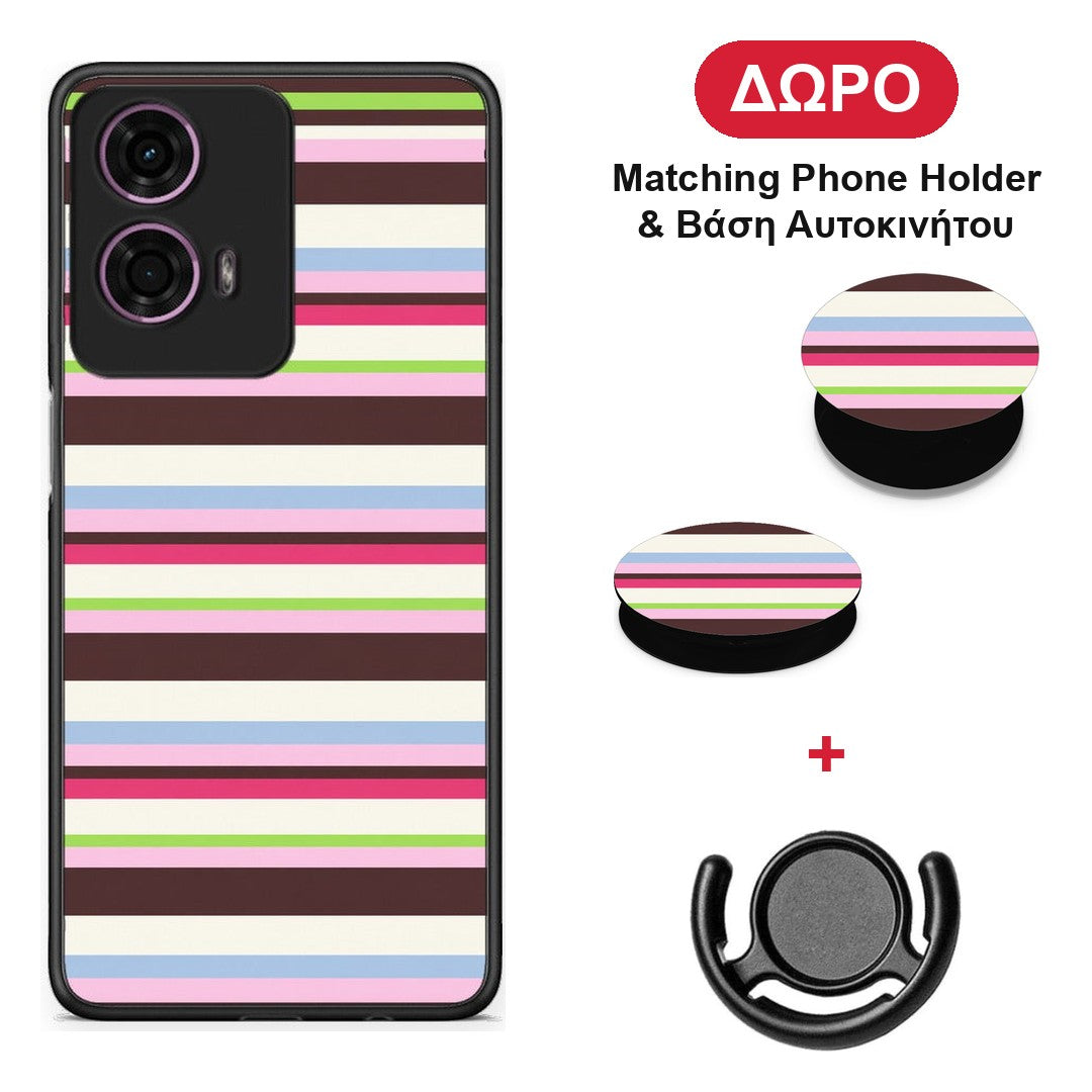 Multicolour Horizontal Stripes - Motorola G24 θήκη + Δώρο Phone Holder & Βάση Αυτοκινήτου