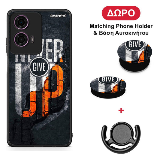 Never Give Up - Motorola G24 θήκη + Δώρο Phone Holder & Βάση Αυτοκινήτου