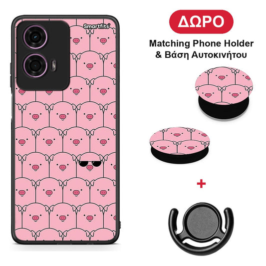 Pig Glasses - Motorola G24 θήκη + Δώρο Phone Holder & Βάση Αυτοκινήτου