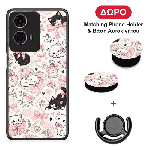 Pink Bows and Kittens Collage - Motorola G24 θήκη + Δώρο Phone Holder & Βάση Αυτοκινήτου