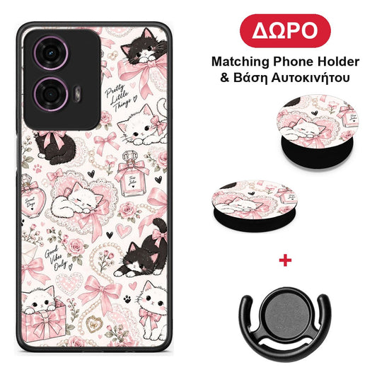 Pink Bows and Kittens Collage - Motorola G24 θήκη + Δώρο Phone Holder & Βάση Αυτοκινήτου