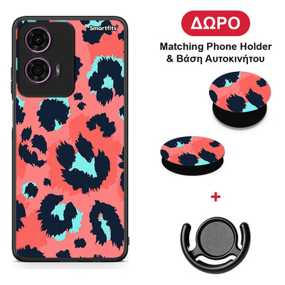 Animal Pink Leopard - Motorola G24 θήκη + Δώρο Phone Holder & Βάση Αυτοκινήτου