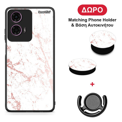 Marble Pink Splash - Motorola G24 θήκη + Δώρο Phone Holder & Βάση Αυτοκινήτου