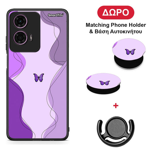 Purple Mariposa - Motorola G24 θήκη + Δώρο Phone Holder & Βάση Αυτοκινήτου