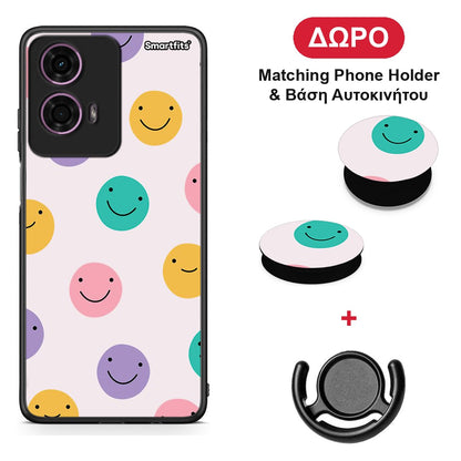 Smiley Faces - Motorola G24 θήκη + Δώρο Phone Holder & Βάση Αυτοκινήτου