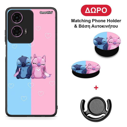 Stitch And Angel - Motorola G24 θήκη + Δώρο Phone Holder & Βάση Αυτοκινήτου