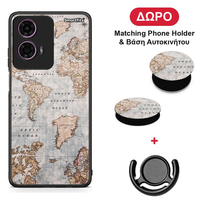 World Map - Motorola G24 θήκη + Δώρο Phone Holder & Βάση Αυτοκινήτου