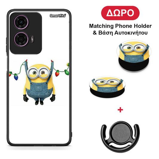 Xmas Minion Lights - Motorola G24 θήκη + Δώρο Phone Holder & Βάση Αυτοκινήτου