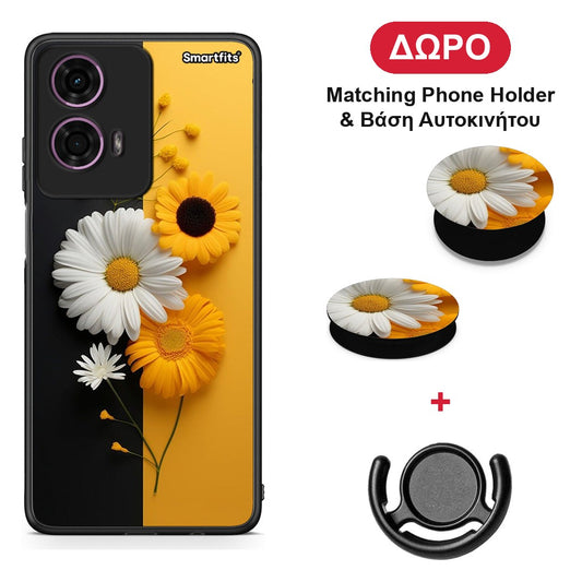 Yellow Daisies - Motorola G24 θήκη + Δώρο Phone Holder & Βάση Αυτοκινήτου