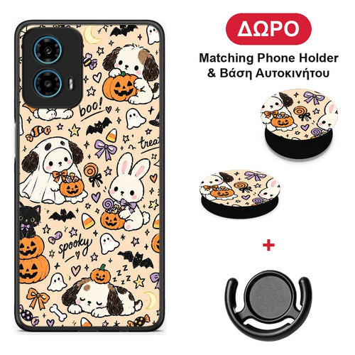 Halloween Puppies and Friends on Cream - Motorola G34 5G θήκη + Δώρο Phone Holder & Βάση Αυτοκινήτου