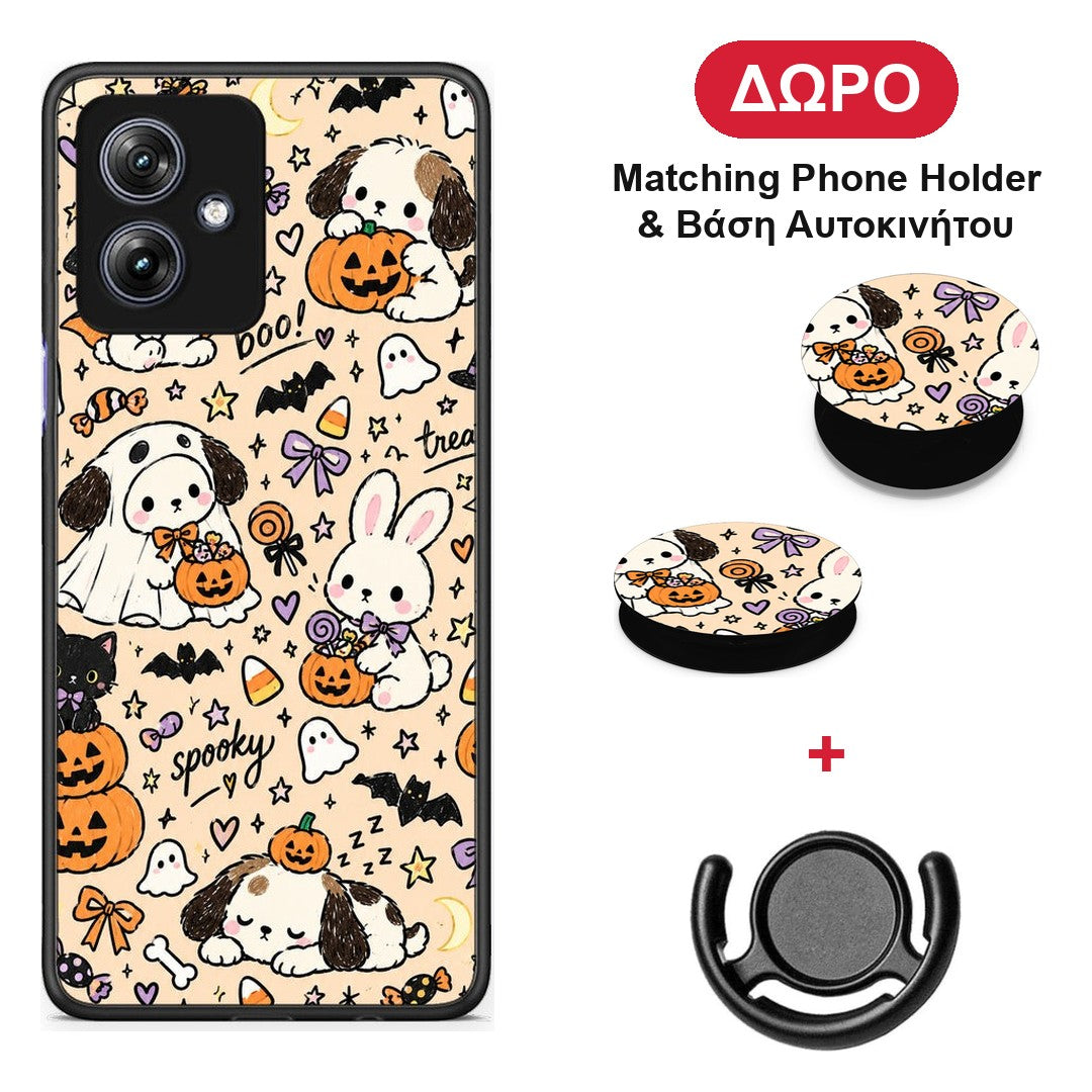 Halloween Puppies and Friends on Cream - Motorola Moto G54 θήκη + Δώρο Phone Holder & Βάση Αυτοκινήτου