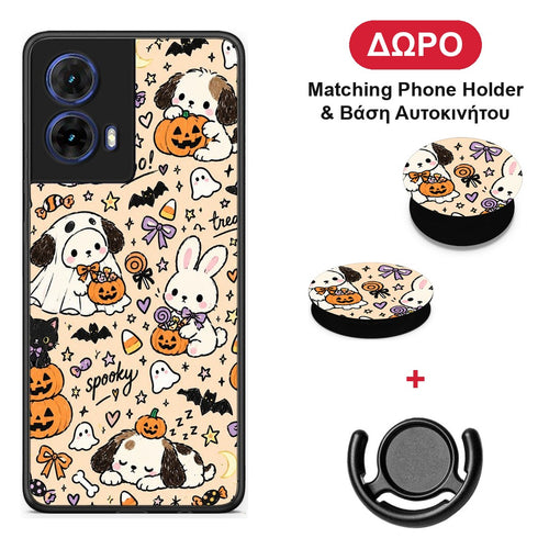 Halloween Puppies and Friends on Cream - Motorola Moto G85 θήκη + Δώρο Phone Holder & Βάση Αυτοκινήτου