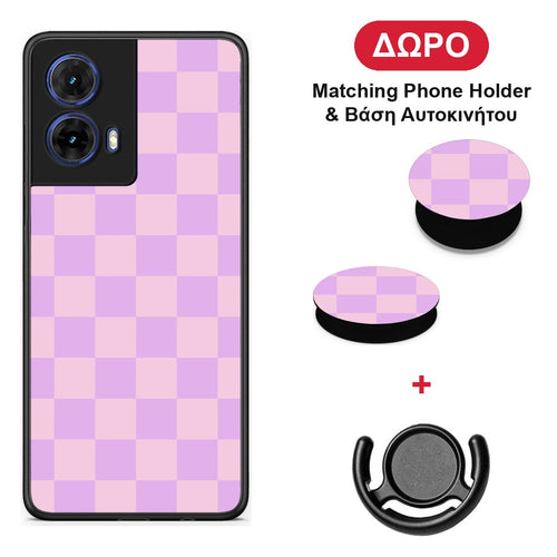 Lavender and Pink Checkerboard - Motorola Moto G85 θήκη + Δώρο Phone Holder & Βάση Αυτοκινήτου