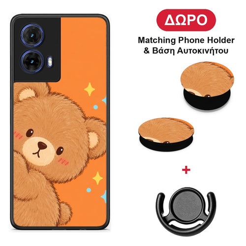 Peekaboo Teddy on Orange - Motorola Moto G85 θήκη + Δώρο Phone Holder & Βάση Αυτοκινήτου