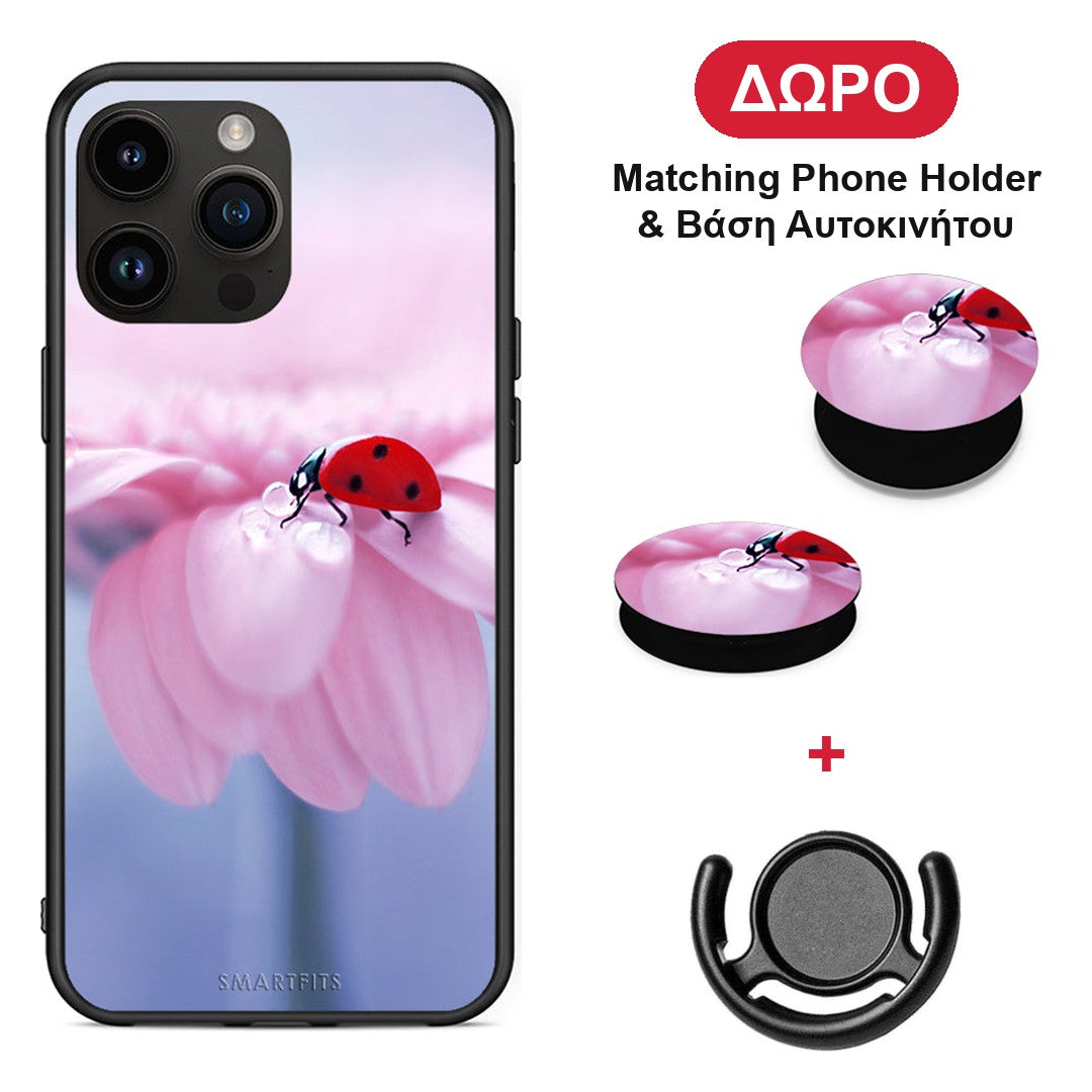 Ladybug Flower - Θήκη Κινητού + Δώρο Phone Holder & Βάση Αυτοκινήτου