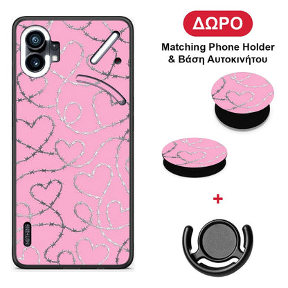 Barbed Wire Hearts on Pink - Nothing Phone 1 θήκη + Δώρο Phone Holder & Βάση Αυτοκινήτου
