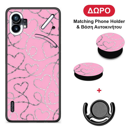 Barbed Wire Hearts on Pink - Nothing Phone 1 θήκη + Δώρο Phone Holder & Βάση Αυτοκινήτου