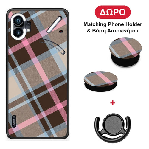Brown Pink and Blue Diagonal Plaid - Nothing Phone 1 θήκη + Δώρο Phone Holder & Βάση Αυτοκινήτου