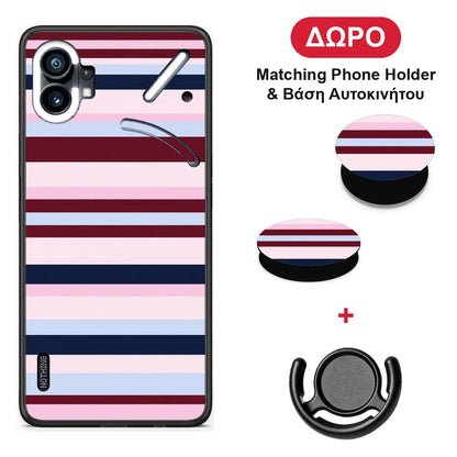 Burgundy Pink and Blue Horizontal Stripes - Nothing Phone 1 θήκη + Δώρο Phone Holder & Βάση Αυτοκινήτου