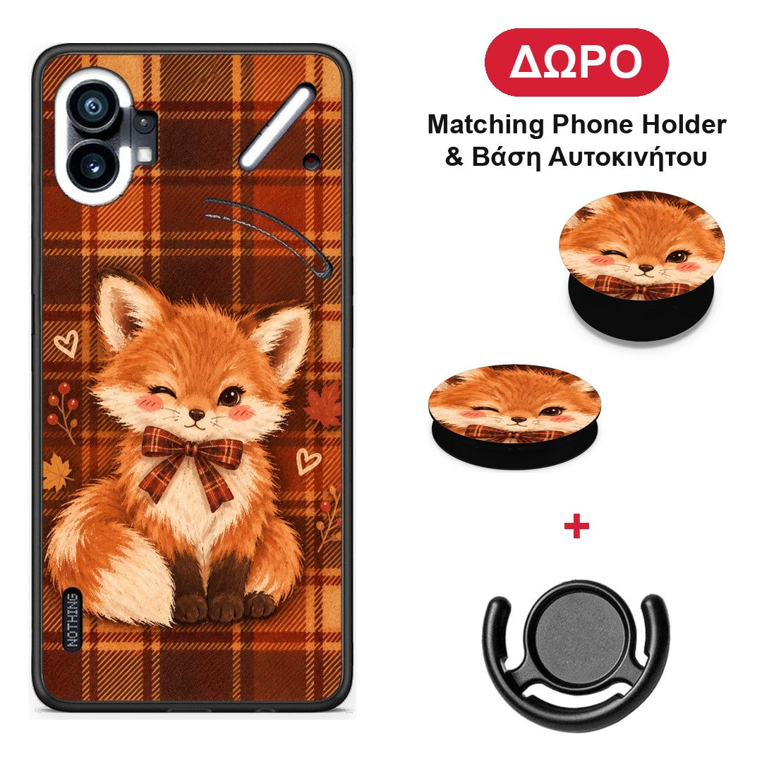 Fox on Autumn Tartan - Nothing Phone 1 θήκη + Δώρο Phone Holder & Βάση Αυτοκινήτου