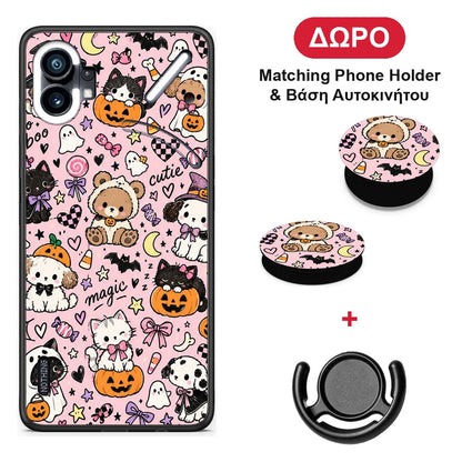 Halloween Cute Animals on Pink - Nothing Phone 1 θήκη + Δώρο Phone Holder & Βάση Αυτοκινήτου