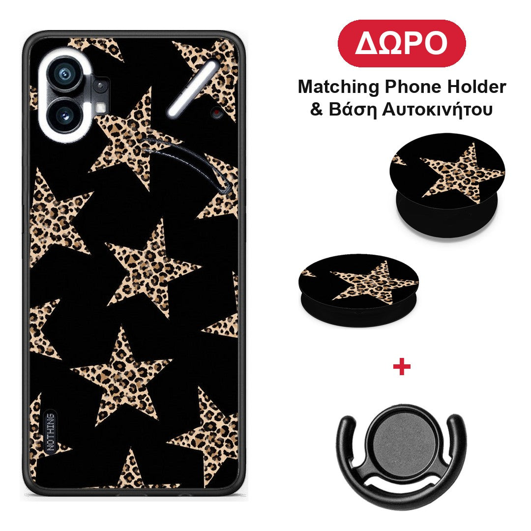 Leopard Stars on Black - Nothing Phone 1 θήκη + Δώρο Phone Holder & Βάση Αυτοκινήτου