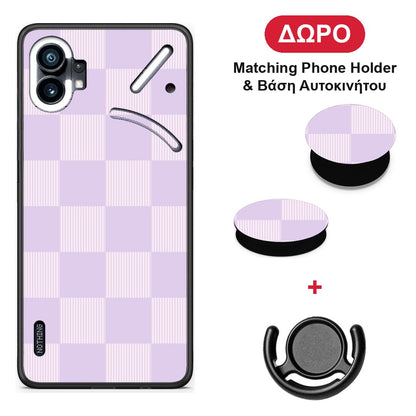 Lilac and Cream Striped Checks - Nothing Phone 1 θήκη + Δώρο Phone Holder & Βάση Αυτοκινήτου