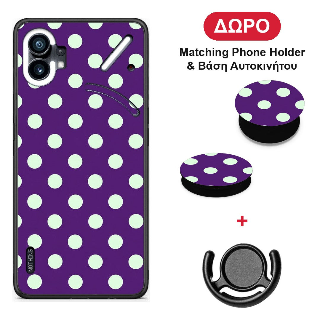Mint Polka Dots on Purple - Nothing Phone 1 θήκη + Δώρο Phone Holder & Βάση Αυτοκινήτου