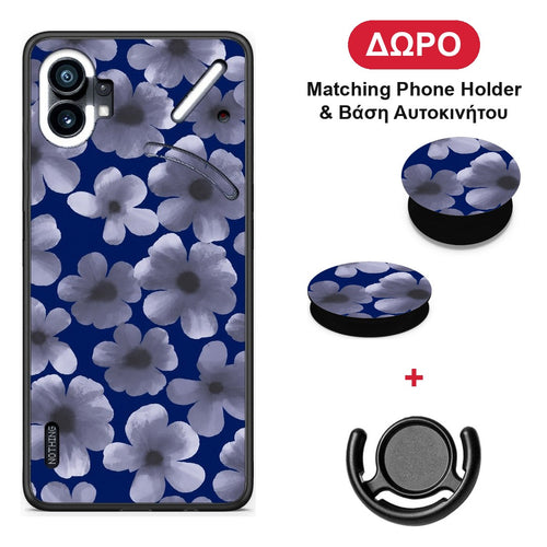 Pale Blue Flowers on Navy - Nothing Phone 1 θήκη + Δώρο Phone Holder & Βάση Αυτοκινήτου