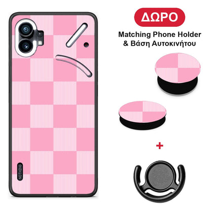 Pink and White Striped Checks - Nothing Phone 1 θήκη + Δώρο Phone Holder & Βάση Αυτοκινήτου