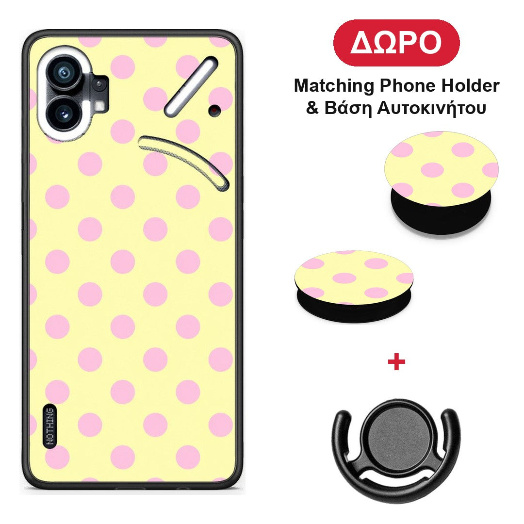 Pink Polka Dots on Yellow - Nothing Phone 1 θήκη + Δώρο Phone Holder & Βάση Αυτοκινήτου