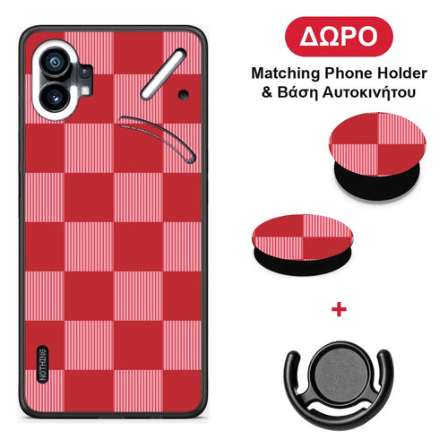 Red and Pink Striped Checks - Nothing Phone 1 θήκη + Δώρο Phone Holder & Βάση Αυτοκινήτου