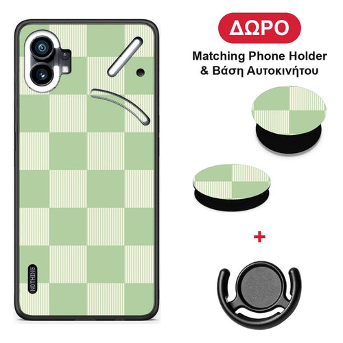 Sage and Cream Striped Checks - Nothing Phone 1 θήκη + Δώρο Phone Holder & Βάση Αυτοκινήτου