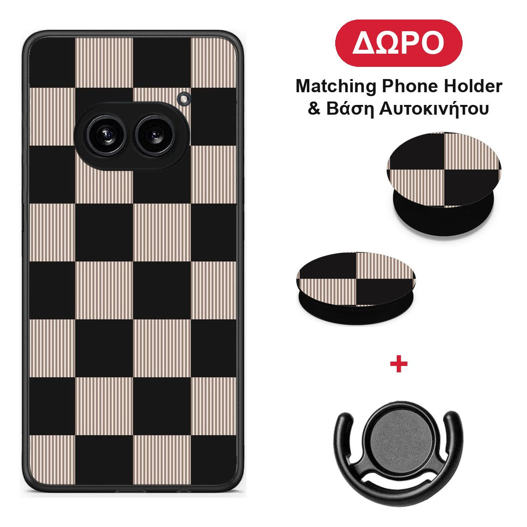 Black and Taupe Striped Checks - Nothing Phone 2a θήκη + Δώρο Phone Holder & Βάση Αυτοκινήτου