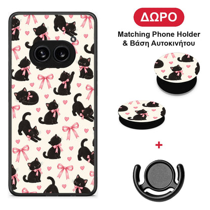 Black Kittens and Pink Bows on Cream Small - Nothing Phone 2a θήκη + Δώρο Phone Holder & Βάση Αυτοκινήτου
