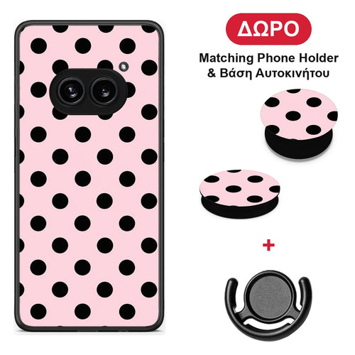 Black Polka Dots on Pink - Nothing Phone 2a θήκη + Δώρο Phone Holder & Βάση Αυτοκινήτου