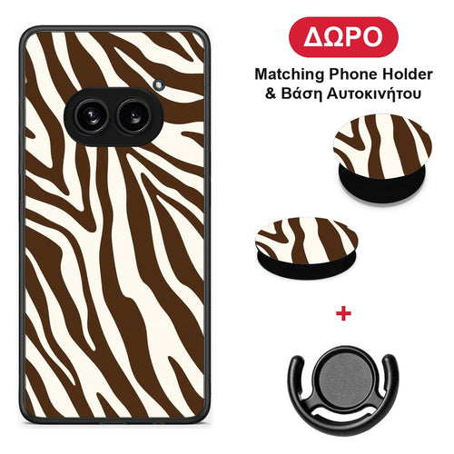 Brown and Cream Zebra Stripes - Nothing Phone 2a θήκη + Δώρο Phone Holder & Βάση Αυτοκινήτου