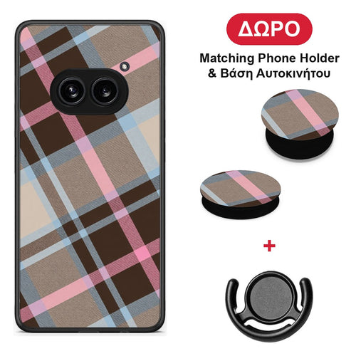 Brown Pink and Blue Diagonal Plaid - Nothing Phone 2a θήκη + Δώρο Phone Holder & Βάση Αυτοκινήτου